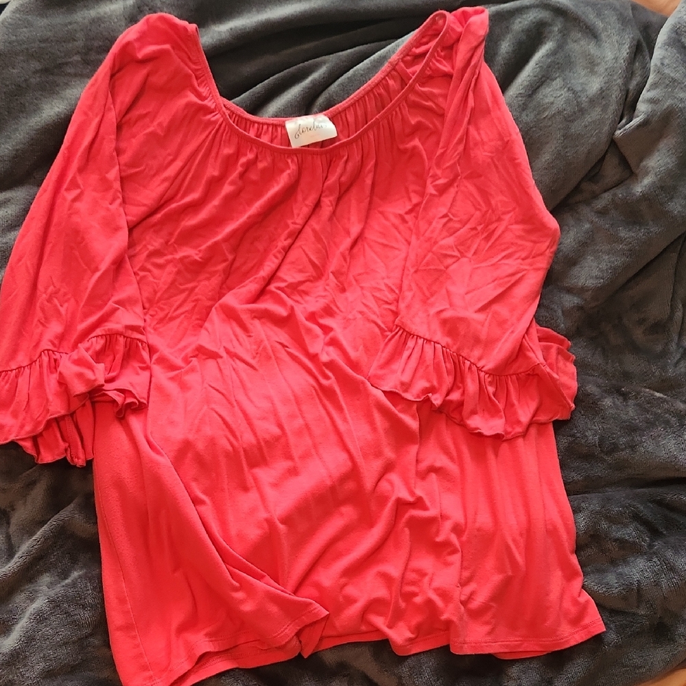 Pink Women's Tunic With Ruffle Sleeves